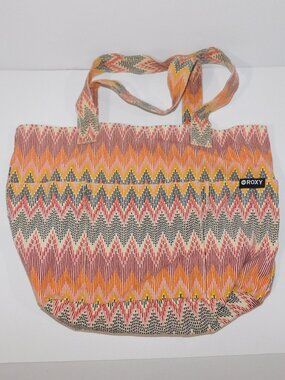 ROXY Cotton Canvas Beach Bag purse Tote Shoulder Bag Orange pink Red Black